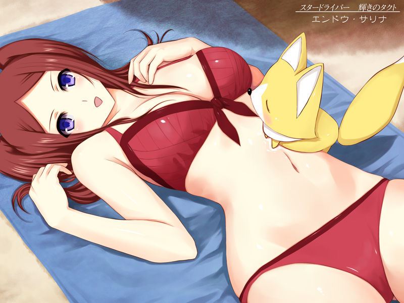 blue_eyes, brown_eyes, endou_sarina, fox, long_hair, lying, niwatori_kokezou, prez_(star_driver)