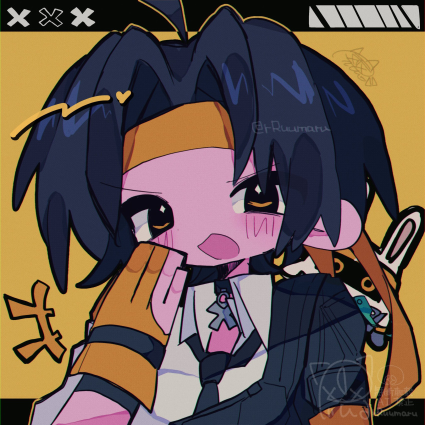 1boy, animal_ears, asaba_harumasa, black_hair, gloves, hair_between_eyes, happy, headband