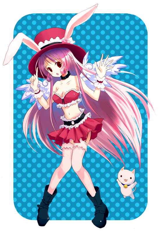 :o, angel_wings, animal_ears, artist_request, bare_shoulders, belt, boots, breasts