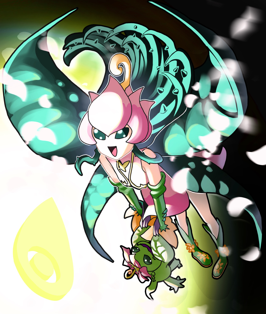 absurdres, digimon, digimon_(creature), digimon_adventure, dress, evolutionary_line, green_hair, green_wings