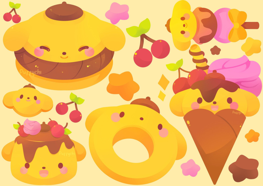 ^_^, animal-themed_food, artist_name, beret, black_eyes, blush_stickers, brown_hat, character-themed_food