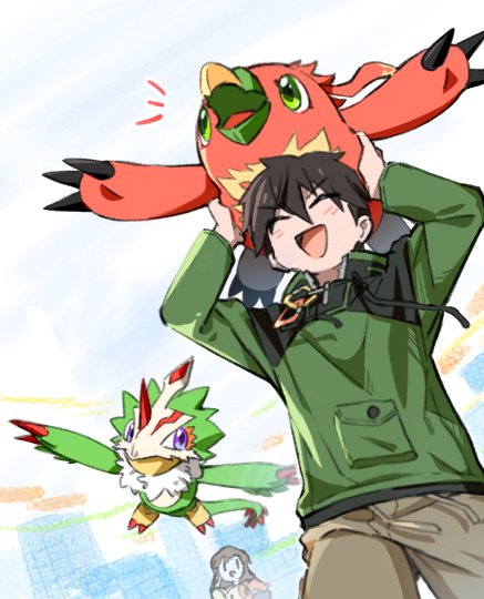 1boy, 1girl, beak, bird, brown_pants, carrying, closed_eyes, cowboy_shot