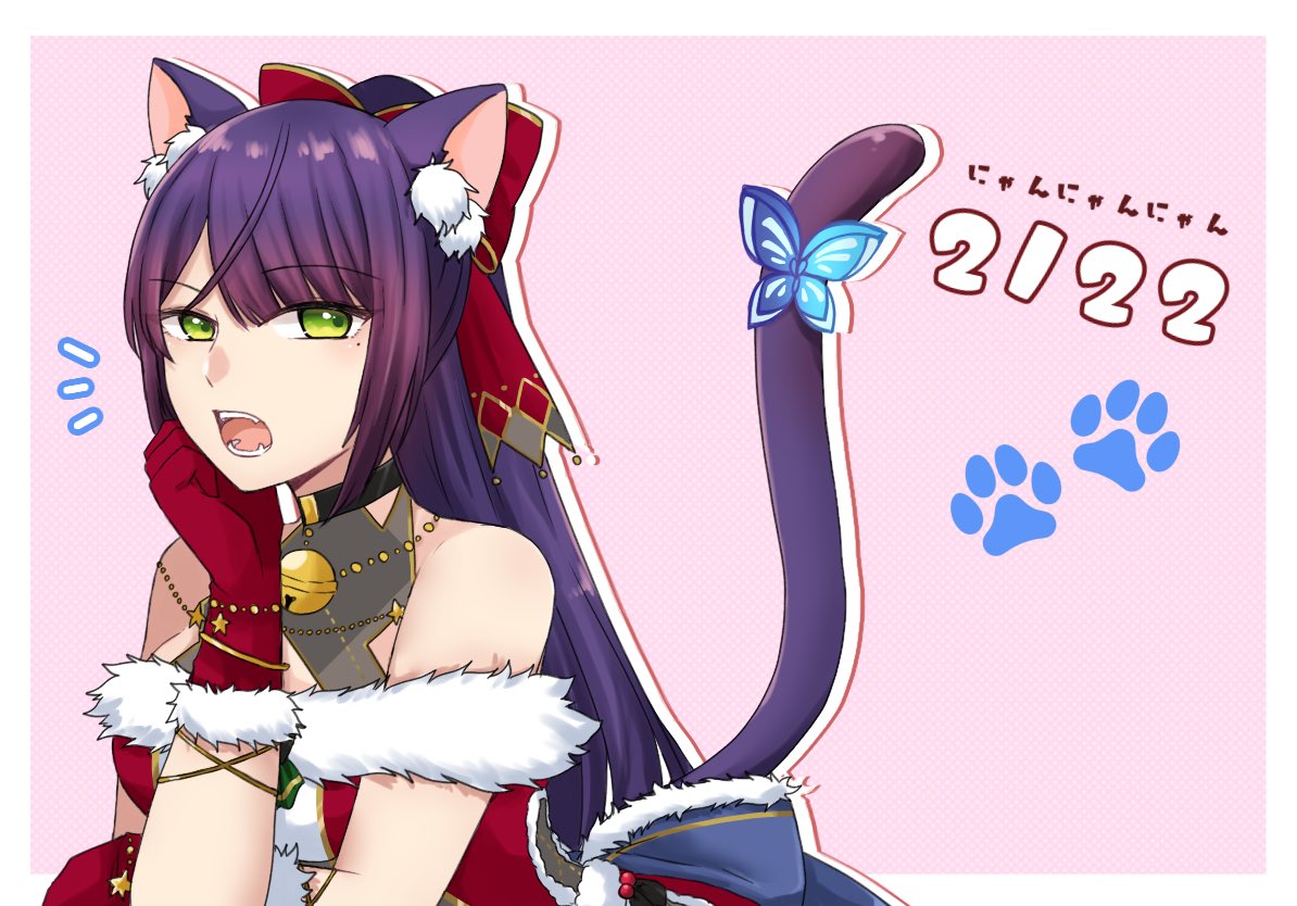 1girl, animal_ears, assault_lily, back_bow, bare_shoulders, bell, black_choker, blue_bow