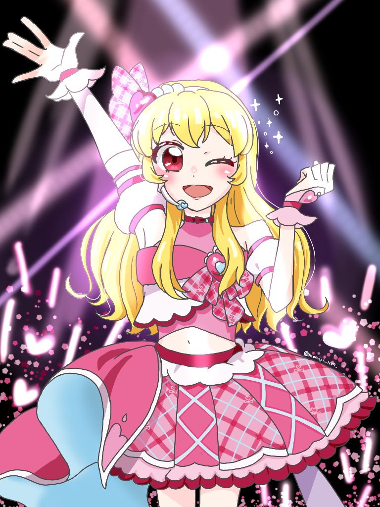 1girl, aikatsu!, aikatsu!_(series), artist_request, blonde_hair, bow, cosplay, crowd