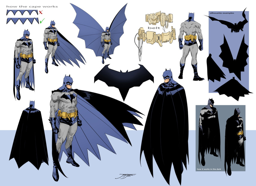 1boy, artist_name, batman, batman_(series), batman_symbol, belt, black_cape, blue_cape