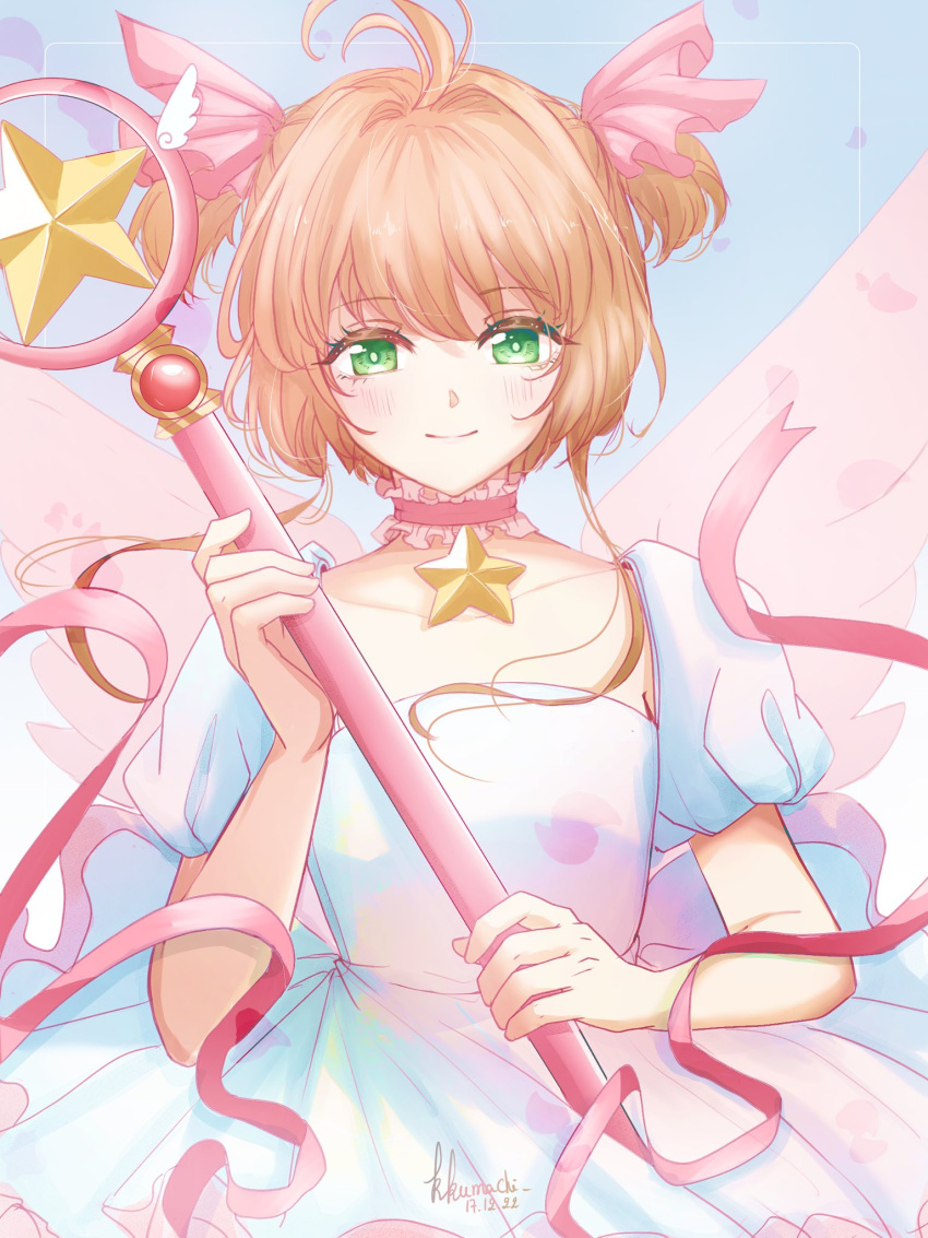 1girl, ahoge, brown_hair, cardcaptor_sakura, choker, collarbone, commentary, dated