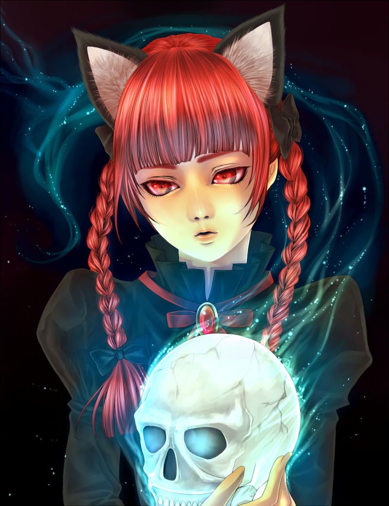 animal_ears, bad_id, braid, cat_ears, extra_ears, face, kaenbyou_rin, lips