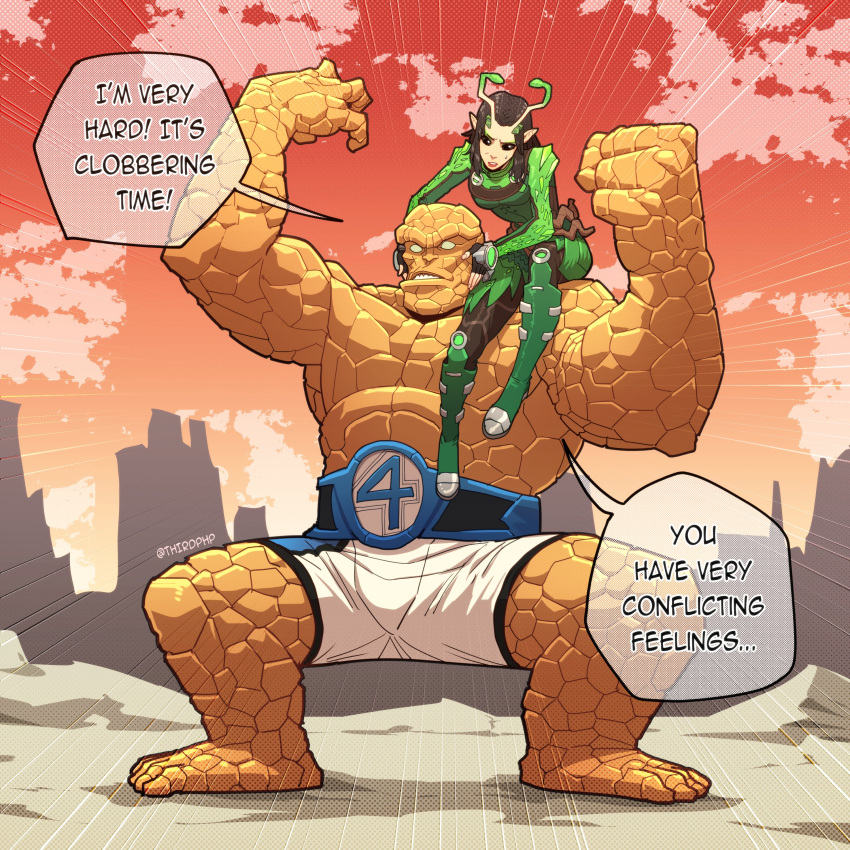 1boy, 1girl, absurdres, alien, antennae, ben_grimm, black_eyes, black_hair