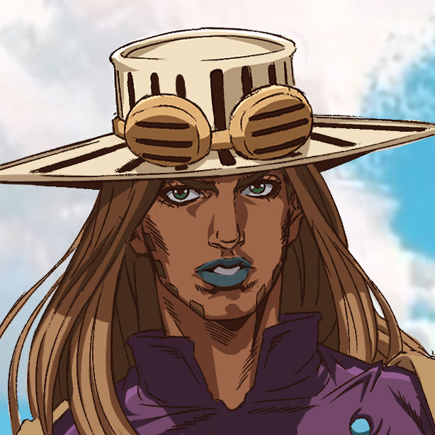 1boy, araki_hirohiko_(style), beard, blue_lips, blue_sky, brown_goggles, brown_hair, brown_hat