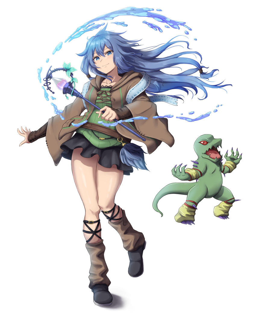 1boy, 1girl, absurdres, acchan, black_skirt, blue_eyes, blue_hair, breasts
