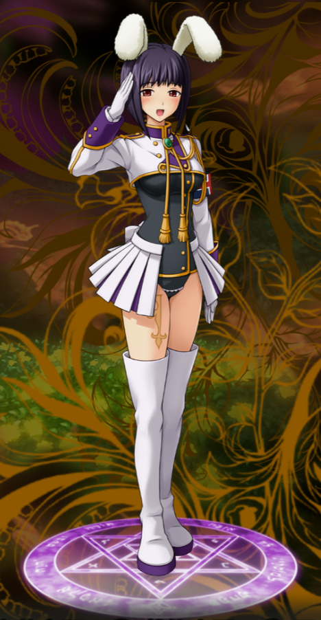 animal_ears, black_eyes, black_hair, boots, brooch, bunny_ears, jewelry, magic_circle