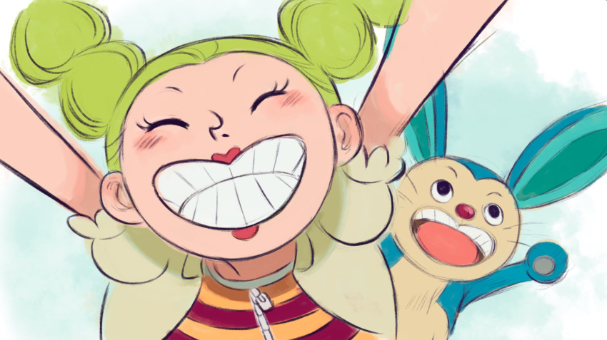 1girl, ^_^, animal, arms_up, blush, child, chimney_(one_piece), close-up