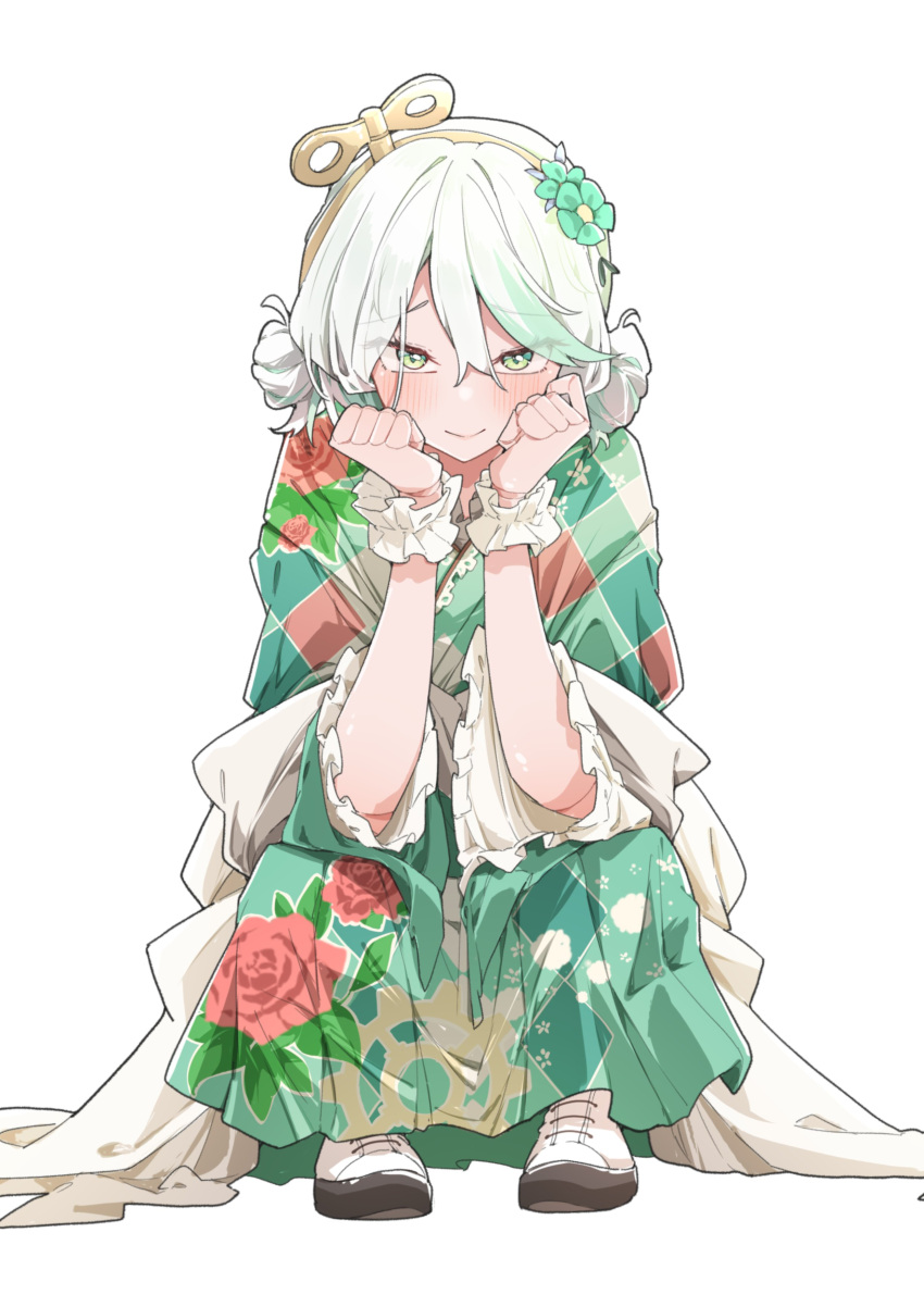 1girl, absurdres, airenif, cecilia_immergreen, cecilia_immergreen_(new_year), doll_joints, double_bun, floral_print