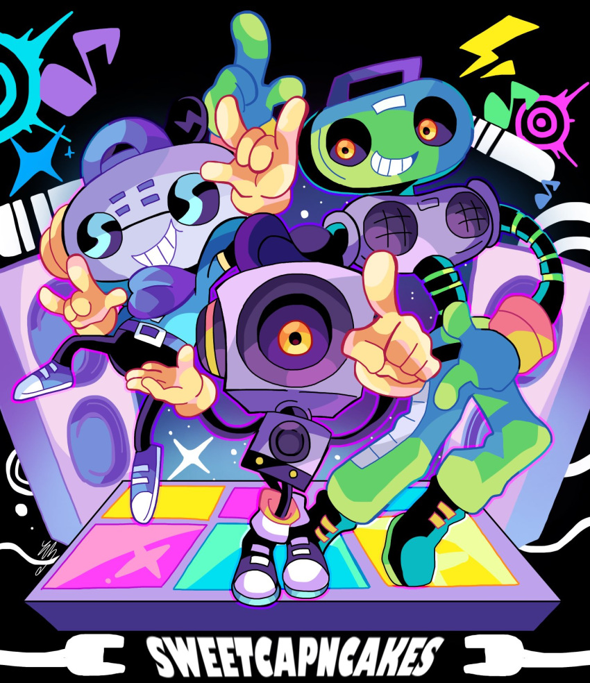 2021, 2d, 3boys, black_background, cap'n_(deltarune), character_name, colorful, commentary