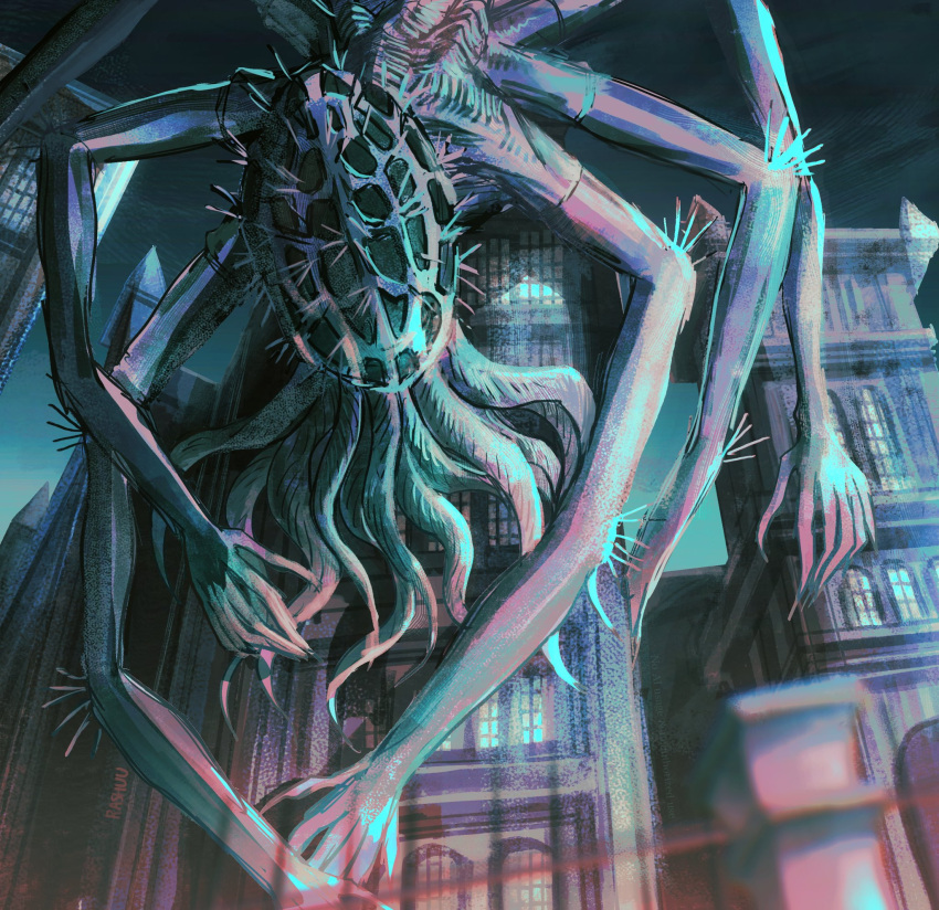 amygdala_(bloodborne), bloodborne, building, commentary, eldritch_abomination, english_commentary, extra_arms, extra_eyes