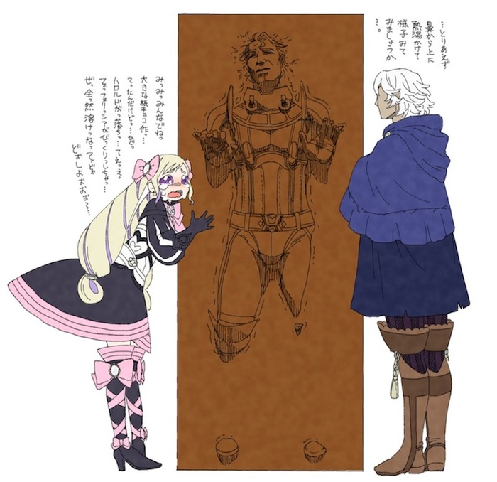 1girl, 2boys, 40_078u, aristocratic_clothes, arthur_(fire_emblem_fates), black_dress, blonde_hair, boots