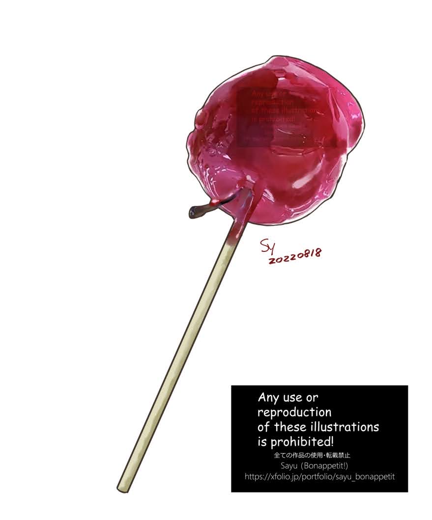 candy_apple, commentary_request, english_text, food, food_focus, no_humans, original, sayu_(user_cmmd4435)