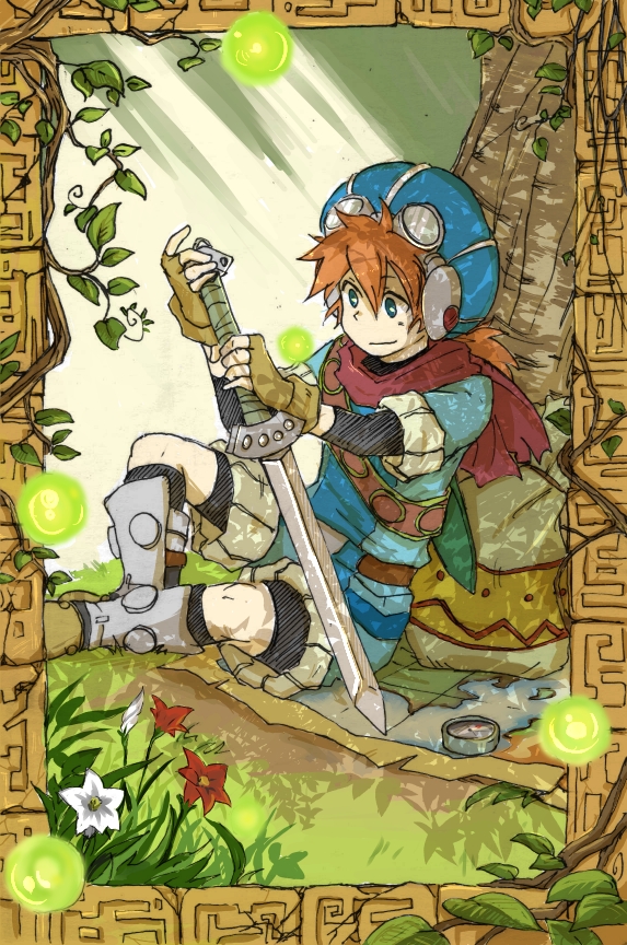 flower, grandia, grandia_i, hat, justin, orange_hair, sword, teto2028
