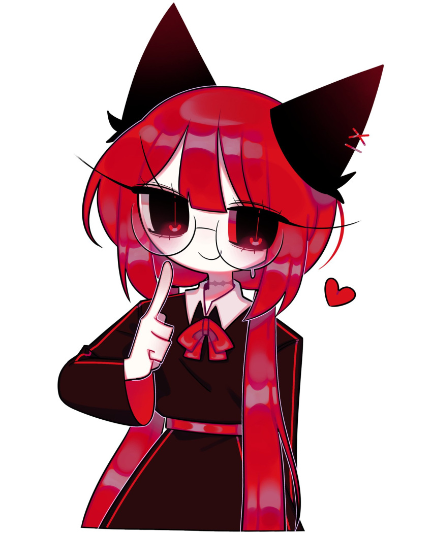 1018sus, 1girl, aegyo_sal, animal_ears, arm_at_side, black-framed_eyewear, black_dress, black_eyes