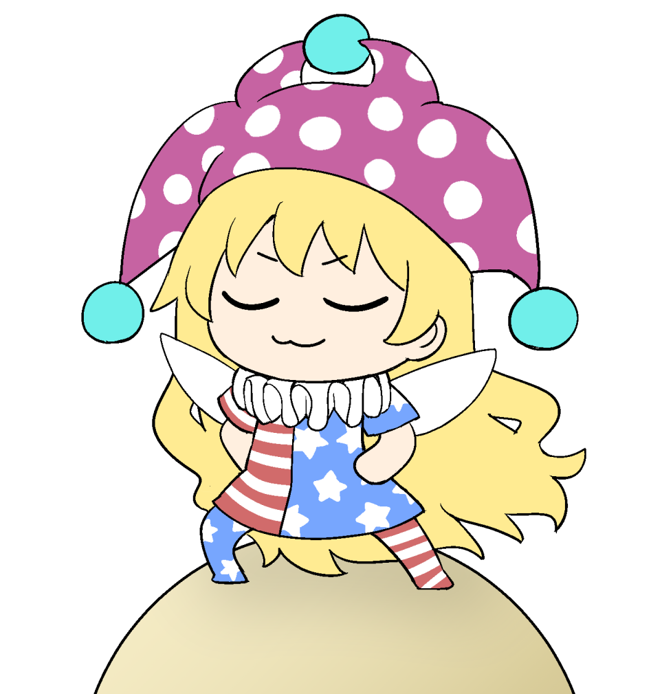 1girl, :3, absurdly_long_hair, american_flag_dress, blonde_hair, chibi, closed_eyes, closed_mouth