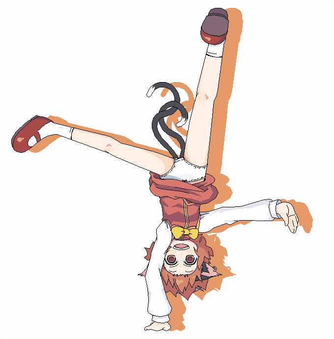 1girl, animal_ears, brown_eyes, brown_hair, cat_ears, cat_tail, chen, dress, earrings, fanada, handstand, hat, jewelry, mary_janes, multiple_tails, panties, shoes, short_hair, solo, tail, touhou, underwear, white_panties