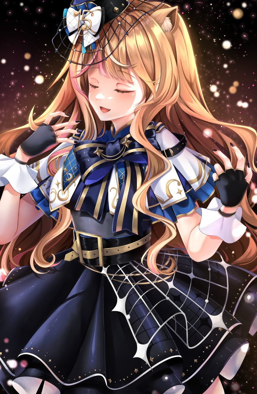 1girl, absurdres, animal_ears, ayunda_risu, ayunda_risu_(work), belt, belt_buckle, black_gloves