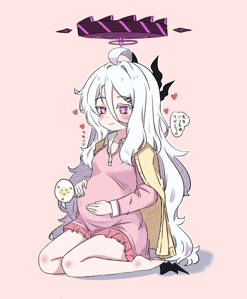 ahoge, barefoot, black_halo, blue_archive, blush, commentary_request, demon_girl, demon_horns
