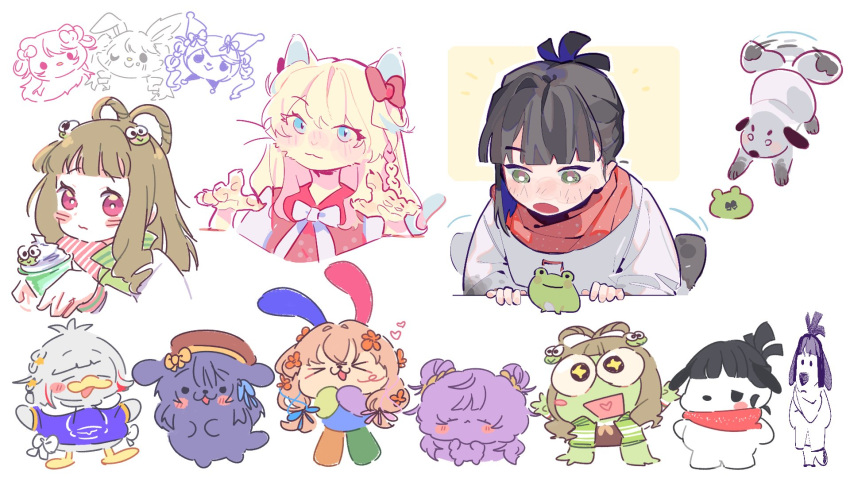 >_<, 6+girls, :3, :d, ahiru_no_pekkle, animalization, anyoji_hime, artist_collaboration