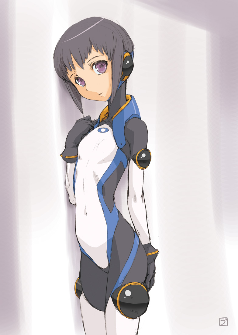 black_hair, bob_cut, bodysuit, element_hunters, flat_chest, payot, purple_eyes, raglan_sleeves