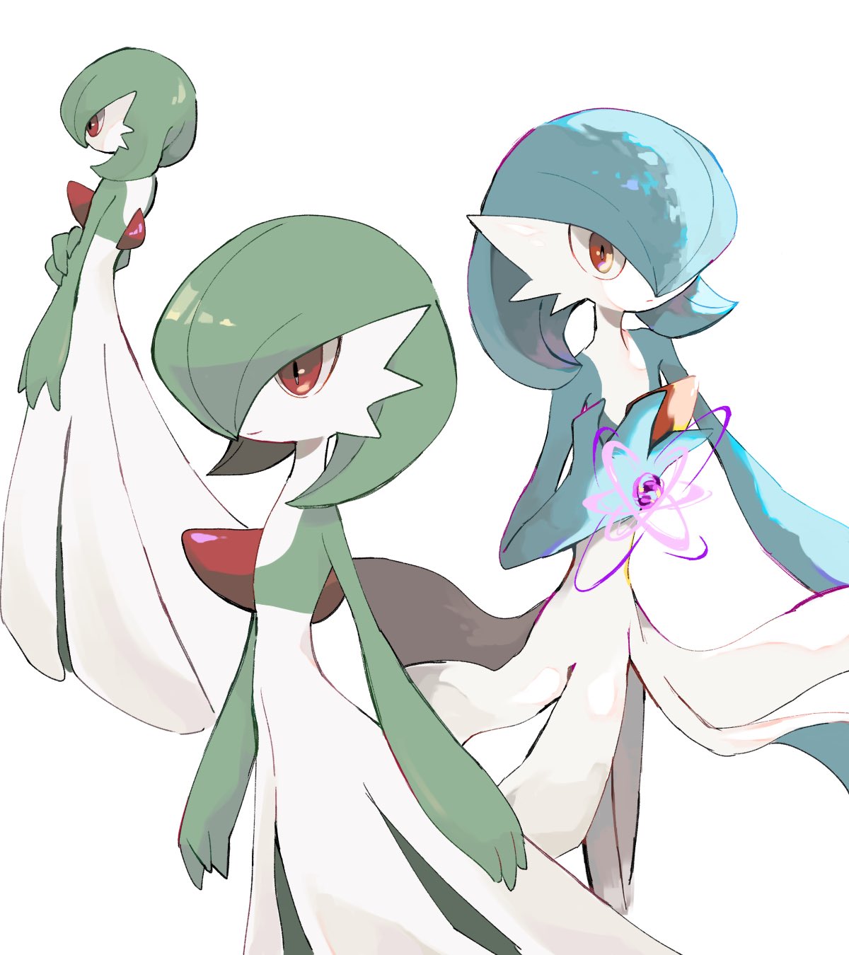alternate_color, blue_hair, blue_skin, bob_cut, colored_skin, dress, gardevoir, green_hair