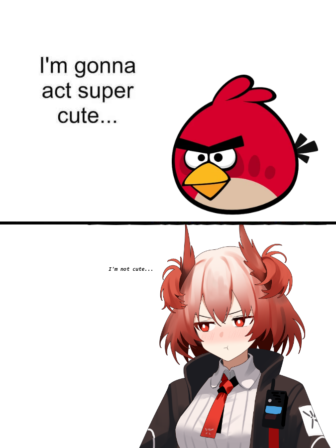 1girl, :t, angry_birds, animal_ears, arknights, bird, bird_ears, bird_girl