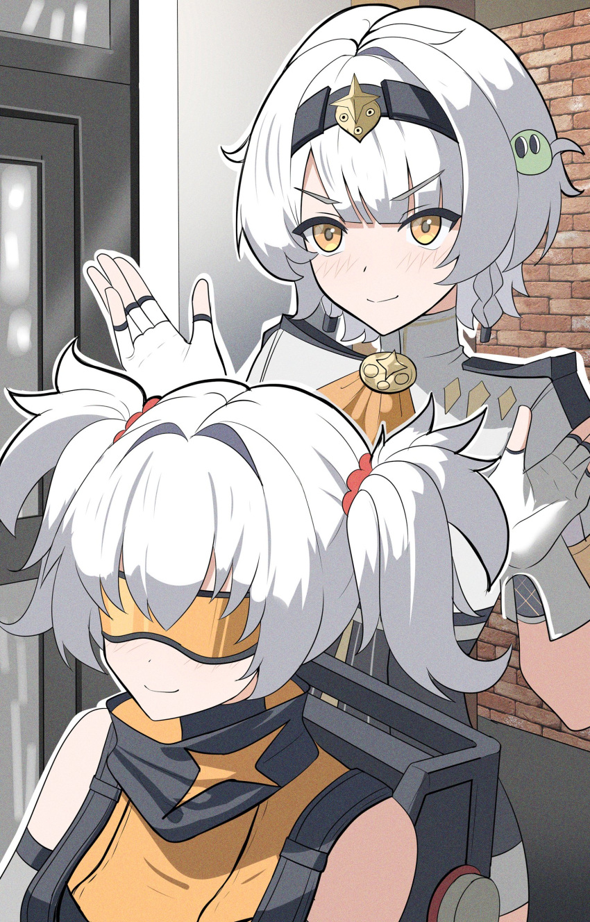 2girls, absurdres, anby_demara, anby_demara_(silver_soldier), bibitapel, fingerless_gloves, gloves, goggles