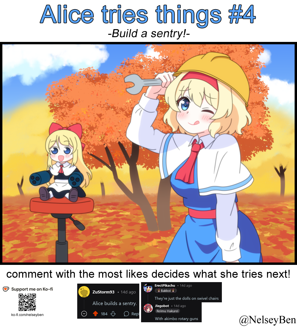 1girl, :q, alice_margatroid, ascot, autumn_leaves, blonde_hair, blue_dress, blue_eyes