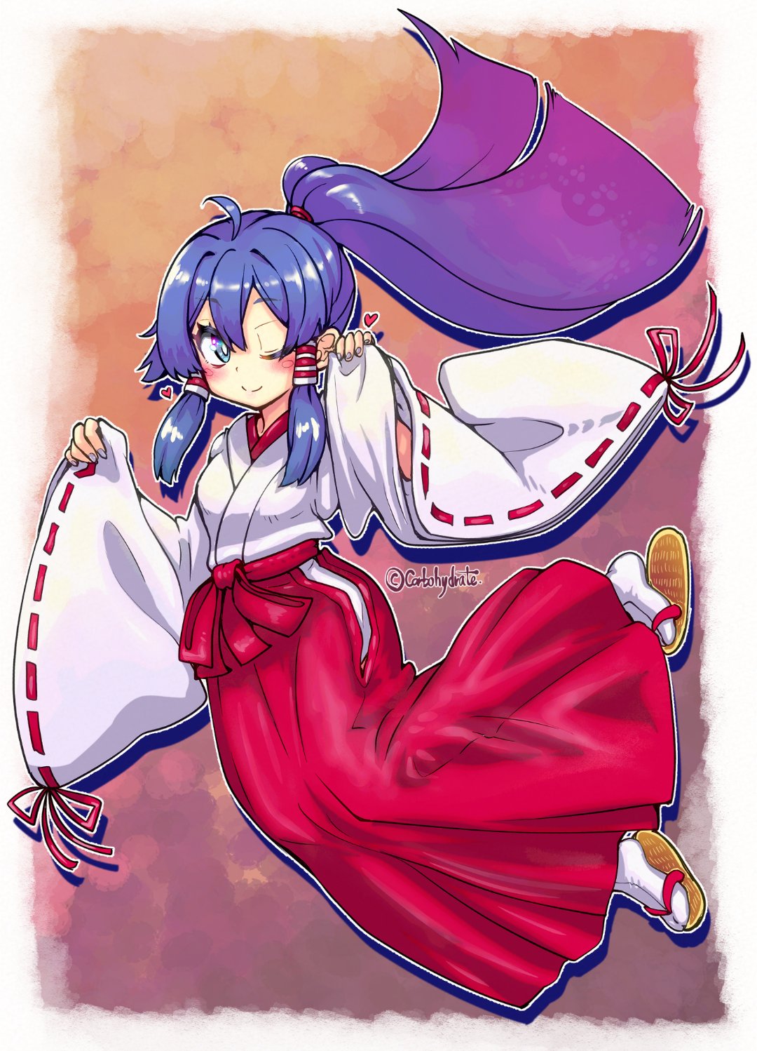 1girl, blue_eyes, blue_hair, breasts, brown_sandals, carbohydrate_(asta4282), commentary_request, flip-flops