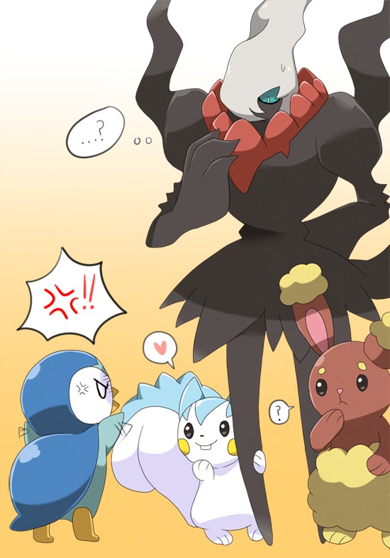 anger_vein, buneary, commentary, darkrai, gradient_background, heart, motion_lines, no_humans