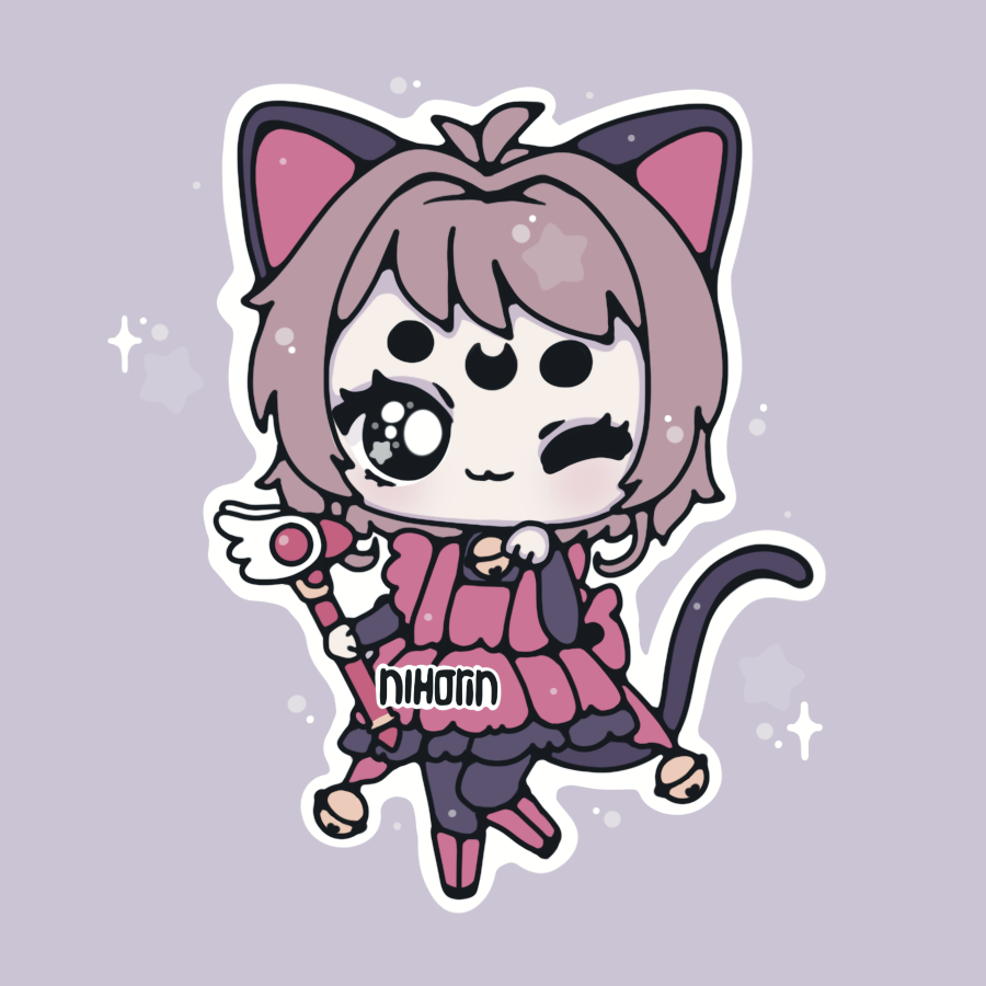 1girl, :3, animal_ears, bell, brown_hair, cardcaptor_sakura, cat_ears, cat_tail