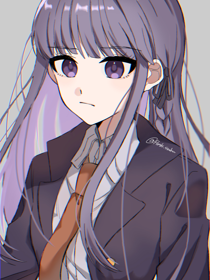 1girl, absurdres, braid, brown_necktie, closed_mouth, collared_shirt, danganronpa:_trigger_happy_havoc, danganronpa_(series)