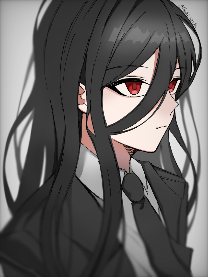 1boy, absurdres, black_hair, black_jacket, black_necktie, danganronpa_(series), danganronpa_2:_goodbye_despair, grey_background