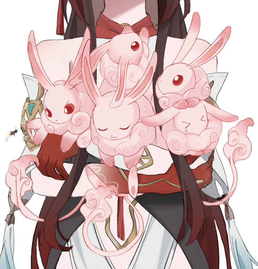 >_<, 1girl, animal, animal_focus, bare_shoulders, closed_eyes, colored_extremities, colored_skin