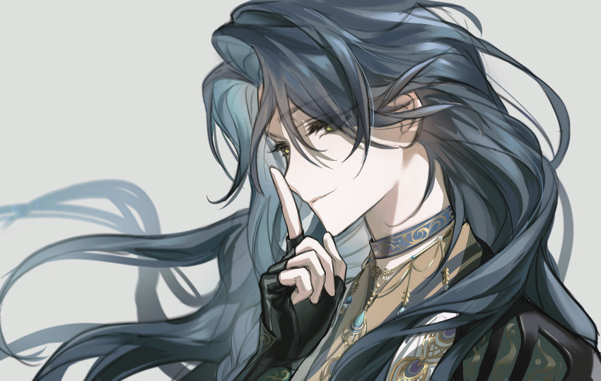 1boy, androgynous, bishounen, black_gloves, blue_hair, braid, choker, code:_kite
