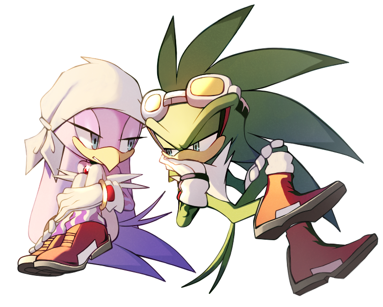 1boy, 1girl, bandana, beak, bird_boy, bird_girl, blue_eyes, furry