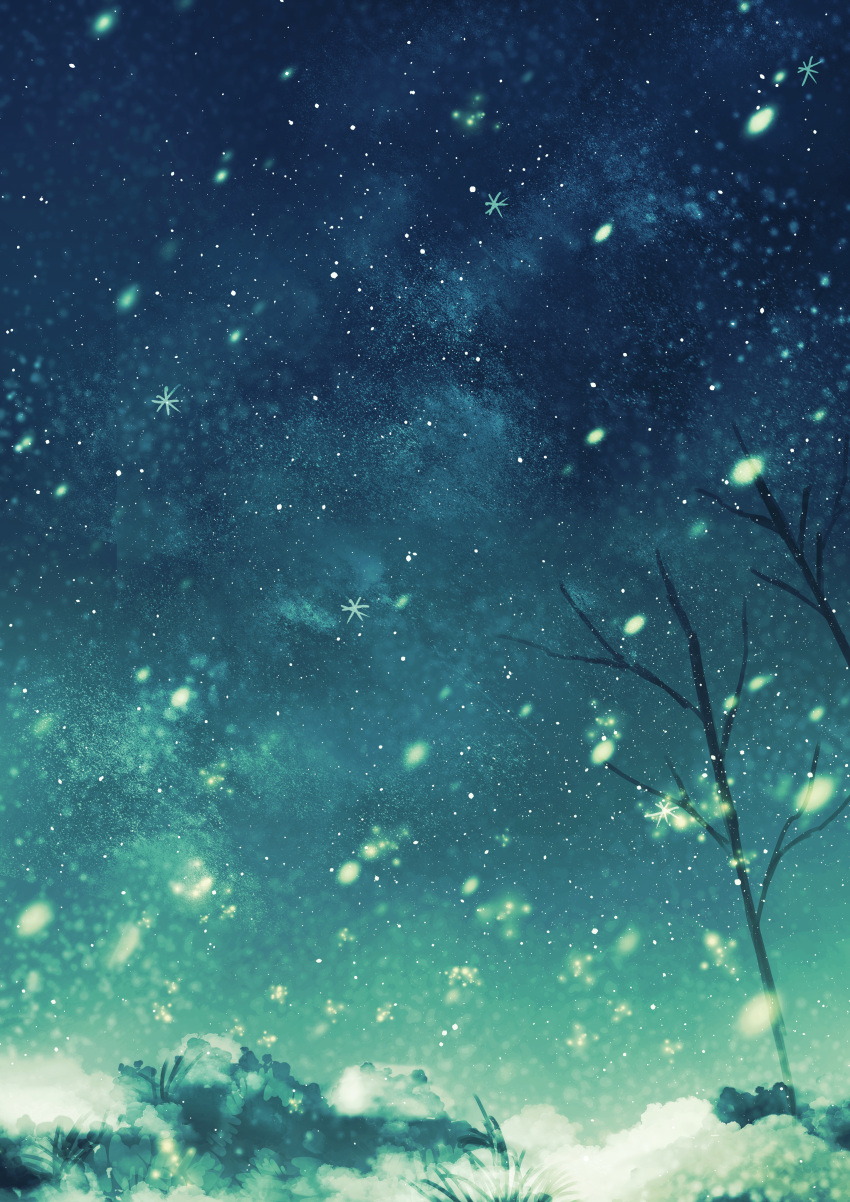 absurdres, bare_tree, highres, miho_illust, night, night_sky, no_humans, original
