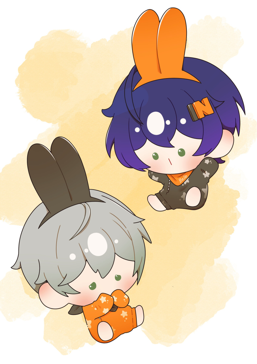 1boy, 1girl, absurdres, bandana, bandana_around_neck, belle_(zenless_zone_zero), blue_hair, brother_and_sister