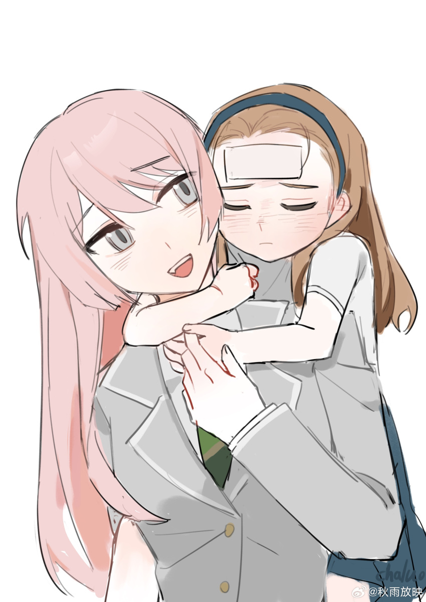 2girls, absurdres, bang_dream!, bang_dream!_it's_mygo!!!!!, blue_hairband, brown_hair, carrying, chaluo11