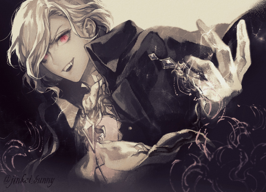 1boy, coat, edmond_dantes_(fate), edmond_dantes_(monte_cristo_uniform)_(fate), fangs, fate/grand_order, fate_(series), high_collar