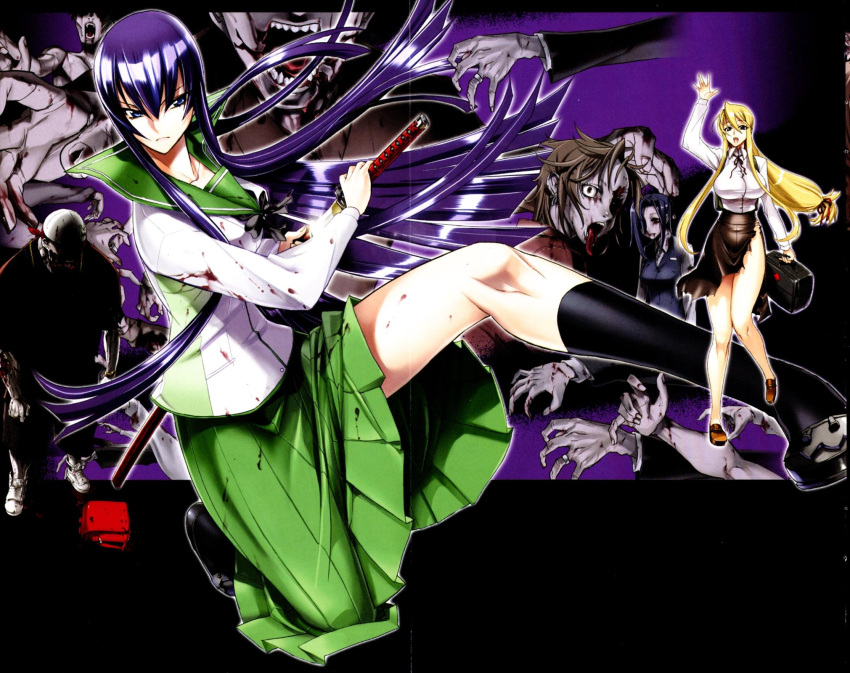 busujima_saeko, high_school_of_the_dead, highres, highschool_of_the_dead, legs, marikawa_shizuka, school_uniform, skirt