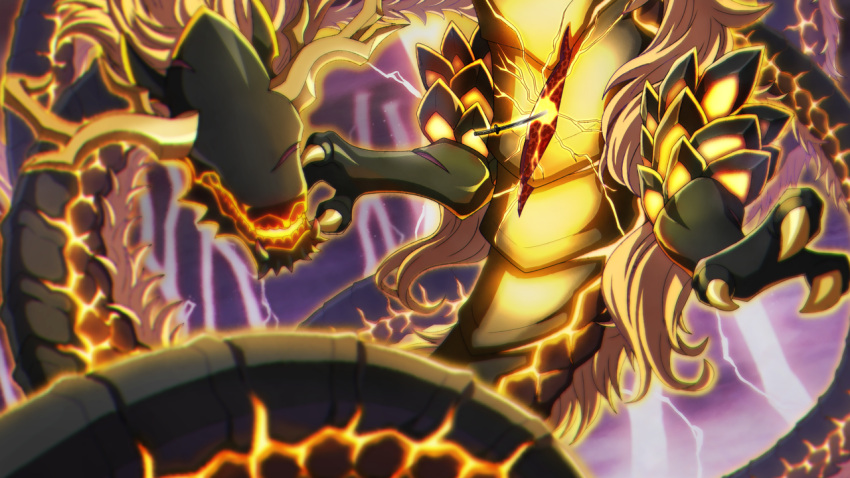 aratama_(toji_no_miko), claws, dragon, dragon_horns, electricity, game_cg, horns, kai_(toji_no_miko)