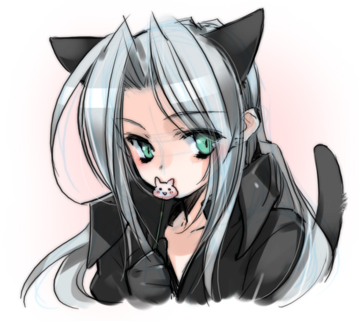 candy, cat_ears, catboy, final_fantasy, final_fantasy_vii, green_eyes, kemonomimi_mode, lollipop