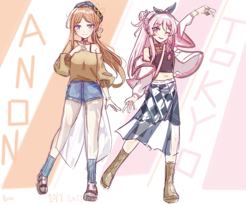 2girls, anon_tokyo_(bang_dream!), ansy09080527, arm_up, bang_dream!, bang_dream!_it's_mygo!!!!!, black_shirt, blue_eyes