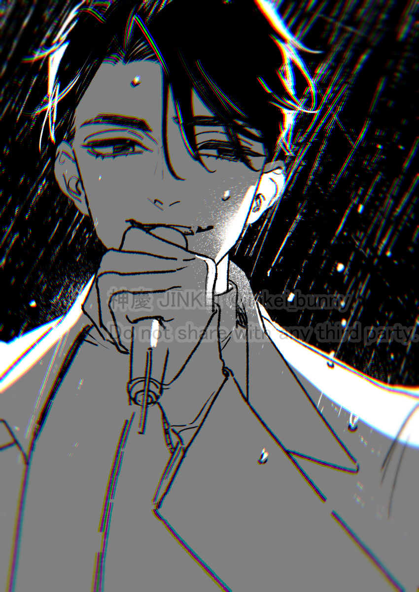 1boy, absurdres, alien_stage, black_background, black_hair, chromatic_aberration, heavy_chromatic_aberration, highres